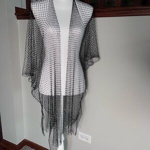 Elegant Black Mesh Rhinestone Shawl with Separate Hood – Glamorous Evening Wrap